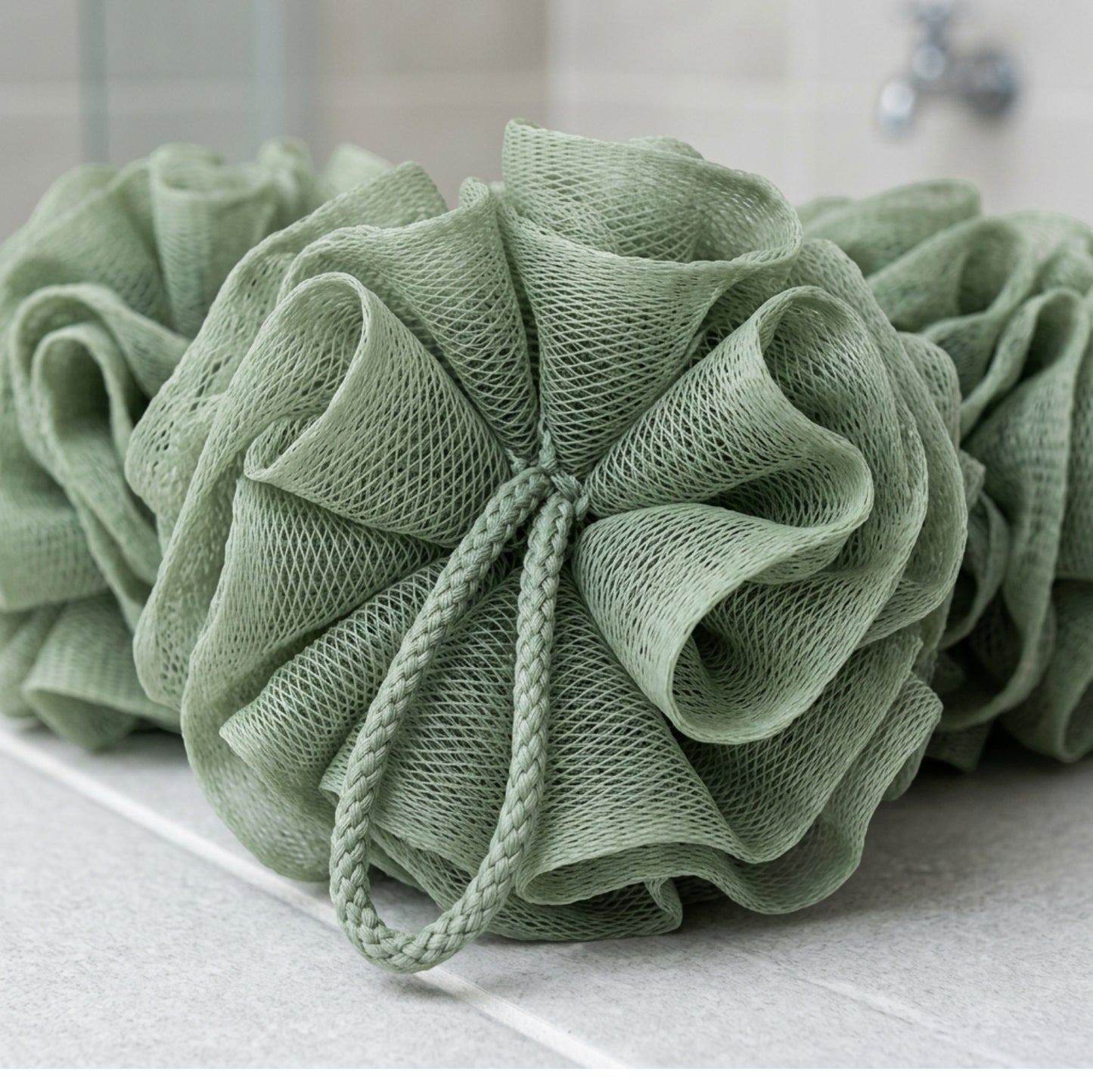 Pluom Exfoliating Bath Pouf Sage Green 3 Pack