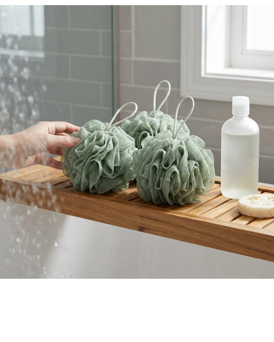 Pluom Exfoliating Bath Pouf Sage Green 3 Pack