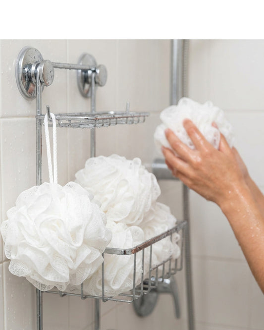 Pluom Mesh Shower Pouf Cloud White 4 Pack