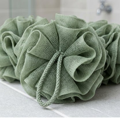 Pluom Exfoliating Bath Pouf Sage Green 3 Pack